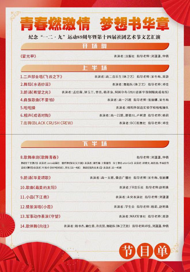 绵阳南实纪念“一二·九”运动89周年暨第14届社团艺术节文艺汇演(图7)